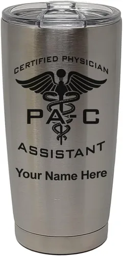 Vista 30 de LaserGram Vaso aislado al vacío de 20 onzas, asistente médico certificado PA-C, grabado personalizado incluido (negro)
