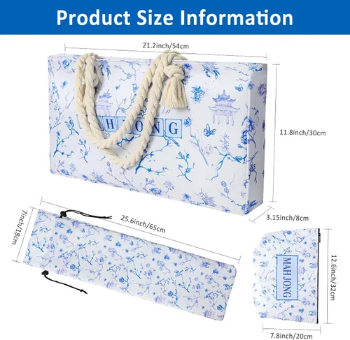 Vista 2 de American Mahjong Tile Set, 166 Blue Tiles, Bag and Mahjong Accessories, 4 All-in-One Rack/Pushers, Mahjong Set Complete Azul