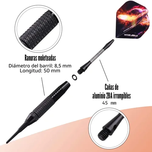 Vista 4 de WIN.MAX Darts Plastic tip 12 Pcs Soft tip Darts for Electronic Dart Board Negro