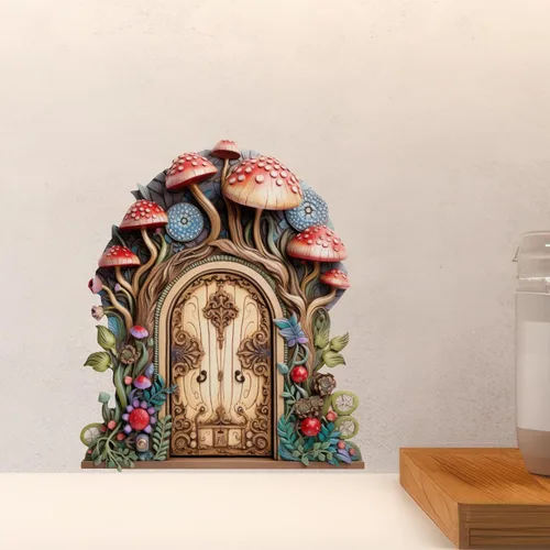 Vista 4 de Puerta de hadas del bosque de hongos - Adhesivo de pared para puerta de hadas