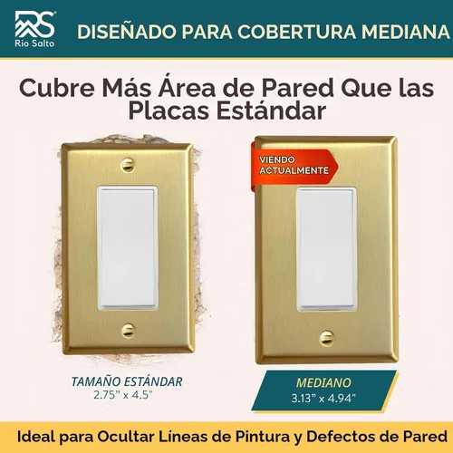 Vista 6 de Rio Salto BRASS Signature Collection MIDSIZE - Placa de pared de metal dorado para interruptor de luz o cubierta de tomacorriente, placa de pared