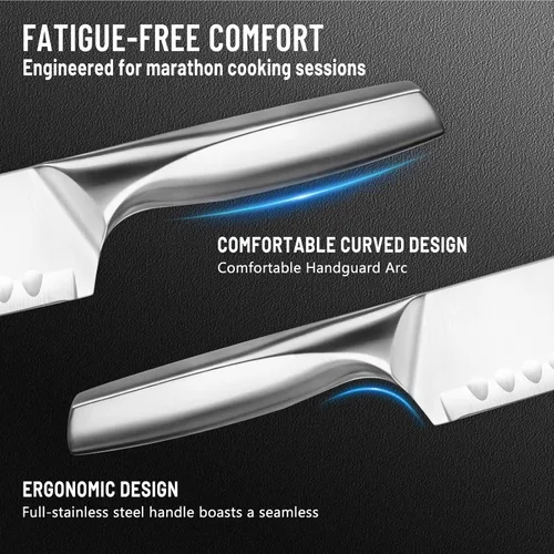 Vista 3 de Cuchillo Santoku, Cuchillo de Chef de 7 Pulgadas, Cuchillo de Cocina con Acero Alemán de Alto Carbono Súper Afilado, Mango Ergonómico Antideslizante