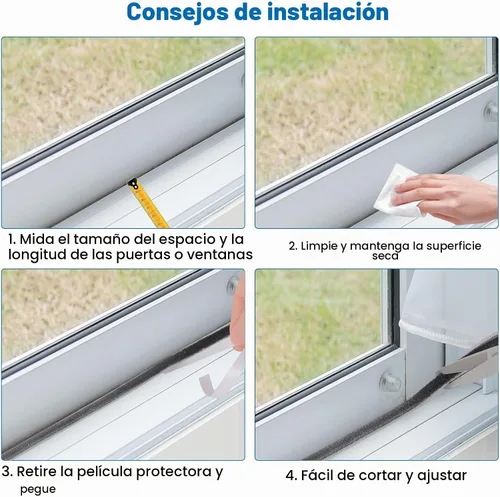 Vista 7 de Burlete para Puerta de 33 Pies Resistente a la Intemperie. Burlete Autoadhesivo Insonorizado para Ventanas Corredizas y Marcos de Puertas, 0.35