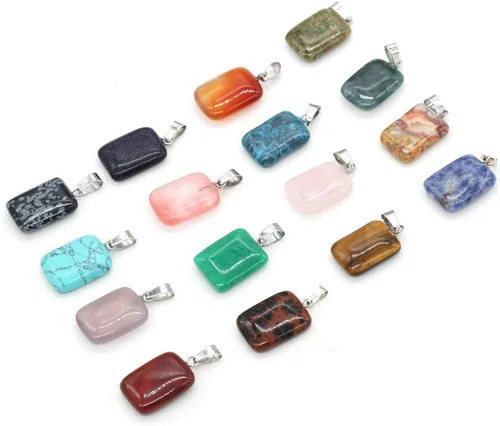 Vista 4 de LE SKY 20 colgantes de piedra natural con forma rectangular de ágata de cristal de chakras semipreciosos para hacer joyas
