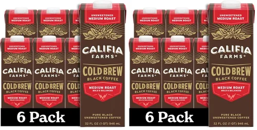 Vista 8 de Califia Farms - Pure Black - Café frío de tostado medio, 32 onzas (paquete de 6), 100% arábica, estable en almacenamiento, a base de plantas