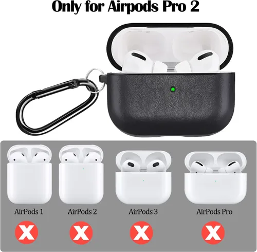 Vista 2 de V-MORO Compatible con Airpods Pro 2 Funda de Cuero Genuino AirPod Pro 2ª Generación Hombres [LED Frontal Visible] Fundas Protectoras de Cuero Negro
