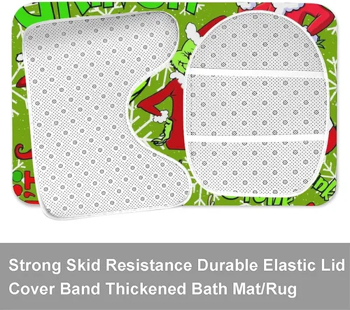 Vista 4 de YUABVABN El juego de alfombras de baño antideslizantes de 16 piezas The Grinch Stole de Navidad incluye tapete de baño tapete de contorno cubierta