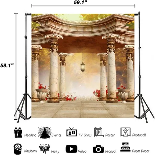 Vista 5 de AOFOTO Fondo romántico de 5 x 5 pies para boda real, fondo clásico de glorieta, telón de fondo de fotografía vintage para jardín, pabellón, columnas