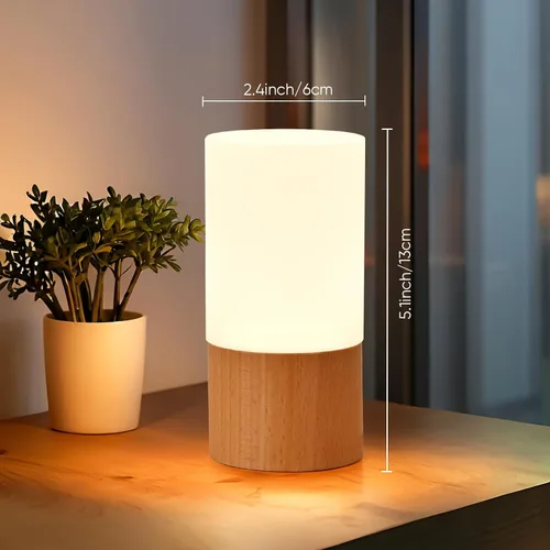 Vista 5 de LONRISWAY Lámpara de mesa de madera LED pequeña, luz de noche de noche para dormitorio, iluminación LED regulable, decoración creativa