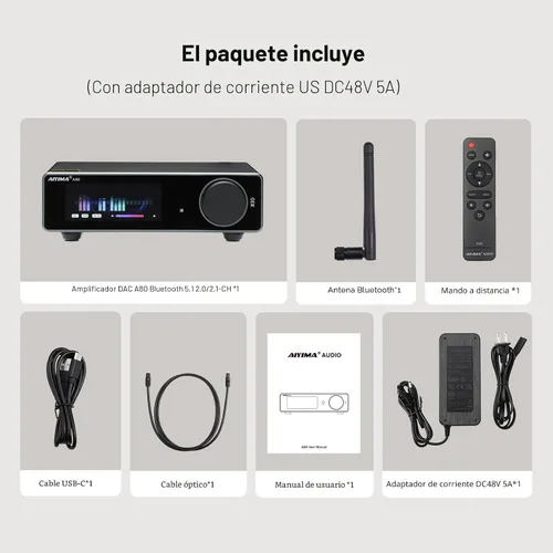 Vista 8 de AIYIMA Amplificador estéreo Bluetooth A80 TPA3255, PFFB y medidor digital