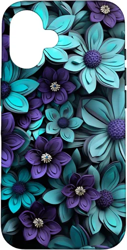 Vista 32 de Purple Flowers Teal Blue Floral Cute Botanical Garden Print Case for iPhone 17