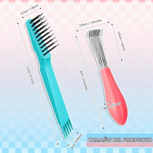 Vista 3 de Boao Juego de 2 piezas de herramienta de limpieza de cepillo de cabello, mini removedor de suciedad de cepillo de cabello con rastrillo de alambre
