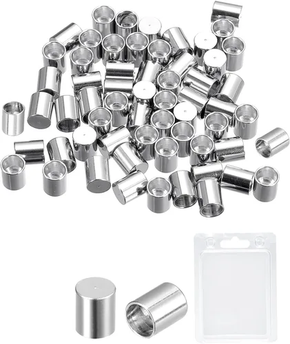 Vista 7 de uxcell 60 extremos de cordón de acero inoxidable, columna de identificación de 0.047 in, tapas de extremo de cordón de cuero para hacer pulseras