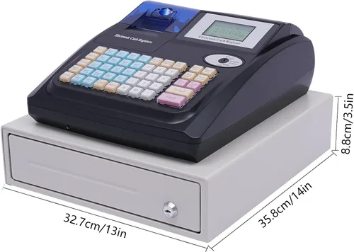 Vista 2 de Caja registradora electrónica con impresoras de recibos y diarios, teclado elevado de 48 teclas, 8 cajas registradoras LED digitales para pequeñas