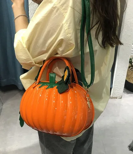 Vista 6 de QZUnique Bolso de hombro de calabaza 3D brillante PU monederos Halloween novedad bolsa cruzada bolsa de regalo de fiesta de vacaciones bolsa