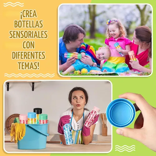 Vista 4 de Hoolerry 16 botellas sensoriales de plástico vacías con tapas, botellas de agua sensoriales de plástico transparente reutilizables para 4