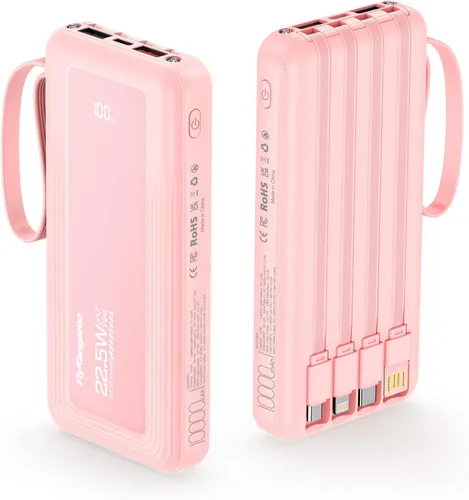 Vista 9 de Cargador portátil con cables incorporados, delgado 10000mAh carga rápida 22.5W banco de energía USB C pantalla LED paquete de batería 6 salidas y 2
