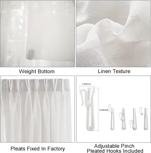 Vista 5 de Cortinas traslúcidas para ventana de 45 pulgadas de largo, paneles de cortinas traslúcidas semi plisadas blancas con borde negro, 26 pulgadas