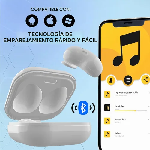 Vista 3 de Coby Audífonos delgados con Bluetooth, auriculares estilo frijol Negro