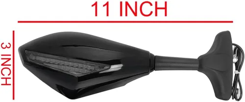 Vista 3 de Amazinea, 2 espejos laterales retrovisores con luz de giro LED color ámbar integrada, delantero, color negro, para Honda Yamaha Kawasaki Ninja, Negro