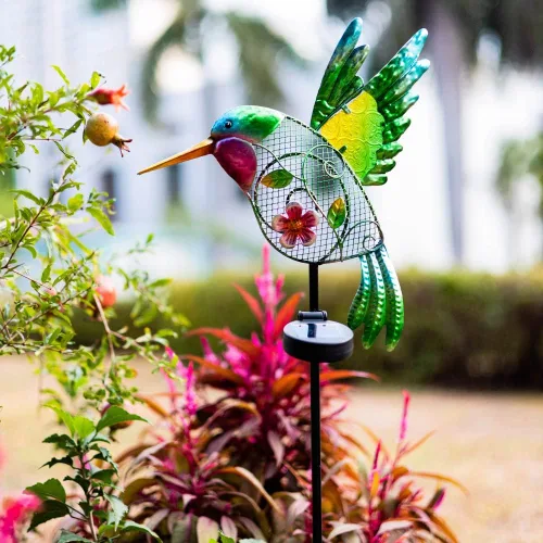 Vista 2 de DREAMYSOUL Luces solares de jardín al aire libre, luces solares de colibrí para patio al aire libre, camino, regalos de colibrí para mujeres, mamá
