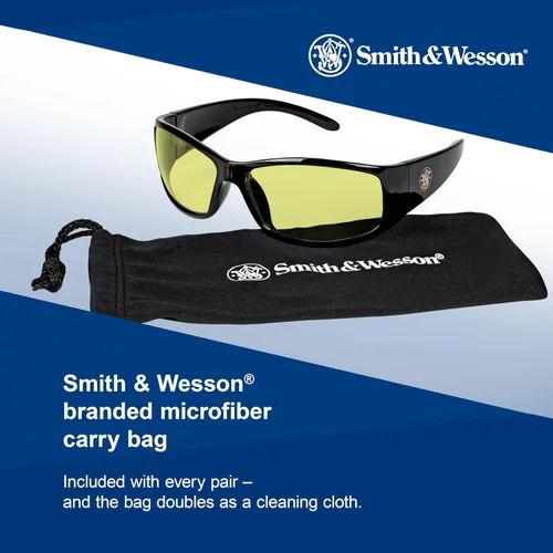 Vista 7 de Smith & Wesson® Gafas de seguridad Elite™ (21305), con revestimiento antivaho y lentes ámbar (amarillo) y montura negra, unisex para hombres