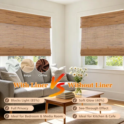 Vista 2 de Persianas romanas de bambú inalámbricas, 100% lino natural, diseño 1