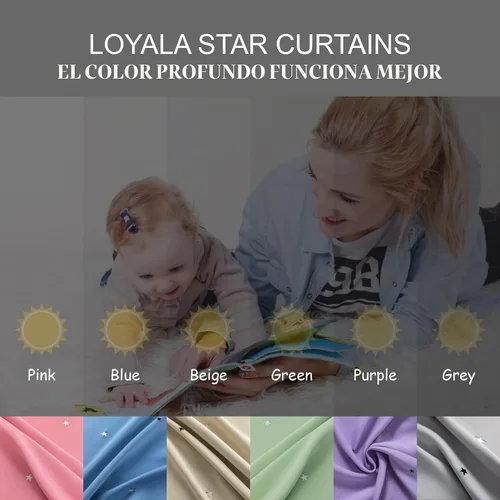 Vista 8 de Loyala Cortinas opacas de doble capa con diseño de estrellas para dormitorio de niños, bonitas, 63 pulgadas de largo, juego de 2 paneles, beige, 42