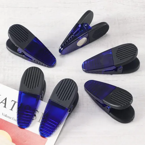 Vista 5 de Juego de clips magnéticos de plástico para refrigerador de 3-1/4 pulgadas de longitud, clips multiusos, juego de 6 (azul)