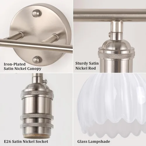 Vista 13 de Shenmoyl Lámparas de baño, lámpara de pared de 2 luces para tocador sobre espejo con pantalla de vidrio tulipán blanco para dormitorio, sala