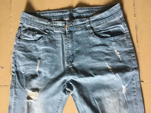 Vista 4 de Andongnywell - Pantalones de mezclilla con cremallera para hombre elásticos rasgados rasgados y rasgados pierna cónica pantalones de mezclilla