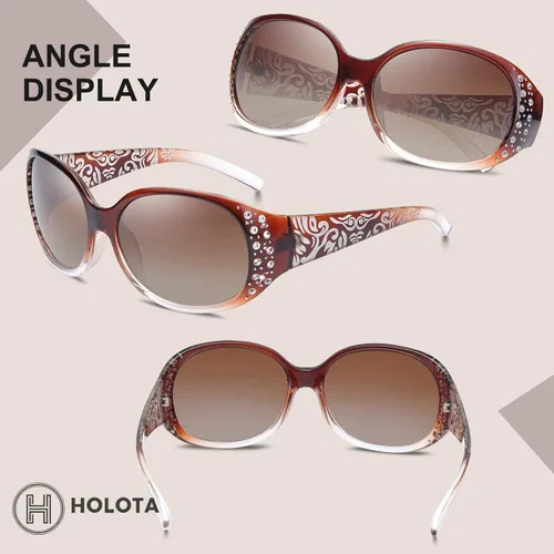 Vista 3 de HAOLOTA Gafas de sol polarizadas para mujer, diseño de mariposa envolvente de moda con protección UV400