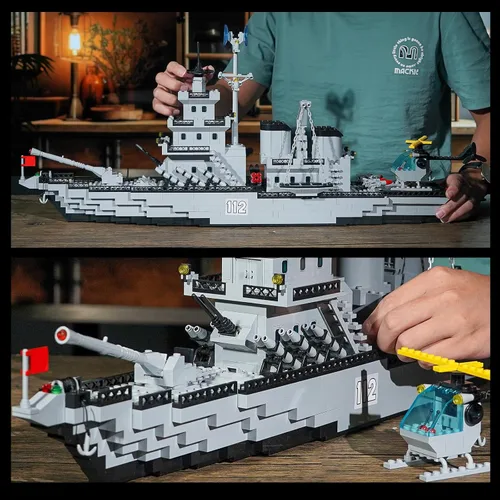 Vista 4 de WW2 - Juego de bloques de construcción de acorazado militar, juguete Tp12