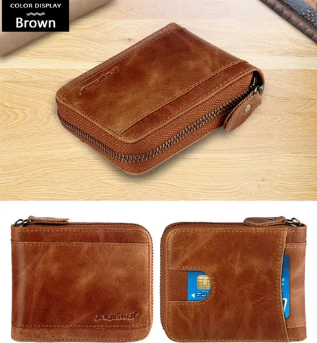 Vista 43 de Admetus Billeteras con bloqueo RFID para hombre, billetera de cuero con cremallera para hombres con tarjetero RFID plegable