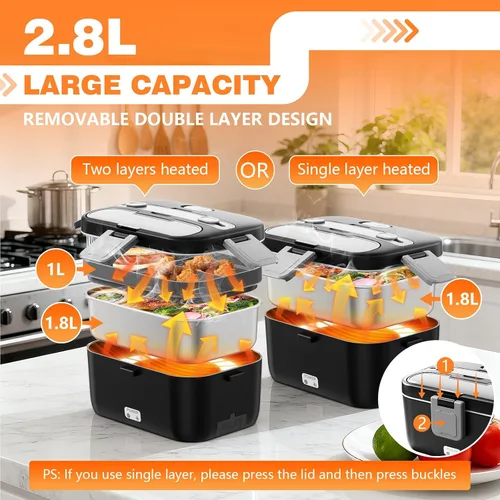 Vista 2 de Fiambrera eléctrica para adultos, 2.8L doble capa 100 W, calentador de alimentos calentado rápido, calentador de alimentos para uso en casa
