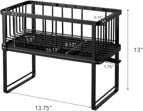 Vista 8 de YAMAZAKI Home Tower - Escurridor de platos ajustable de dos niveles, estante de secado compacto con ganchos, soporte para utensilios, acero