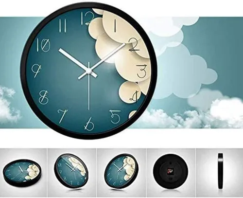 Vista 2 de Reloj de pared para decoración de dormitorio, reloj de pared moderno, marco de metal, cubierta de vidrio, número sin tictac, funciona