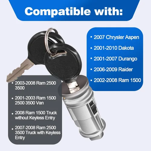 Vista 2 de Cilindro de bloqueo del interruptor de encendido 924-709 para Dodge Ram 1500 2500 3500 Durango Dakota/Chrysler Aspen y Mitsu-bishi Raider 2001-2010