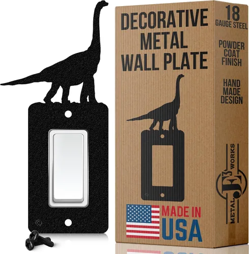 Vista 19 de Brachiosaurus Dinosaur - Placa de pared dúplex individual (potencia única, negro) American Steel Decorative Electrical Covers, 1-gang Outlet
