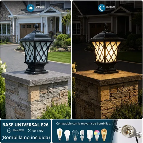 Vista 4 de Luces de columna para exteriores, lámpara de columna moderna de 18.9 ″ IP54 Luz de poste de vidrio impermeable para exteriores E26 Aluminio