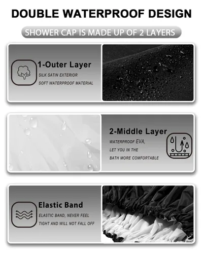 Vista 4 de YIZIJIZI Gorro de ducha, gorras de ducha para mujer reutilizables impermeables, gorras de ducha de dos capas grandes reutilizables adecuadas