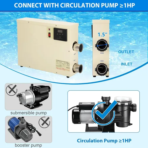 Vista 4 de Calentador de piscina de 11KW 240V para piscina sobre el suelo, calentador eléctrico de piscina con pantalla táctil, termostato de bañera