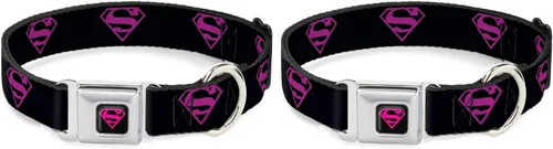 Vista 9 de buckle-down 9 – 15" Superman Escudo Negro/caliente Rosa Perro Cuello, pequeñas