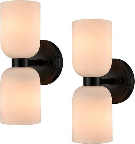 Vista 12 de CLAXY Lámpara de pared moderna de baño en oro con vidrio lechoso, accesorios de iluminación de baño con 2 luces regulables Dual E26 Based Cylinder