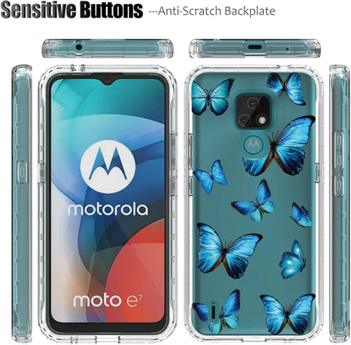 Vista 5 de Funda para Moto E7, Motorola E7 XT2095-1 con protector de pantalla de vidrio templado, bonito patrón de mariposa transparente para Motorola Moto E7