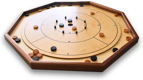 Vista 3 de The Deluxe (Walnut Rail) - Juego de mesa tradicional de crokinole octágono