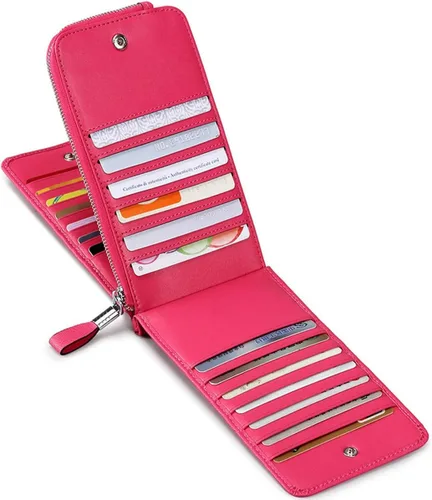 Vista 2 de Cartera de piel auténtica para mujer, con cremallera larga con cremallera RFID
