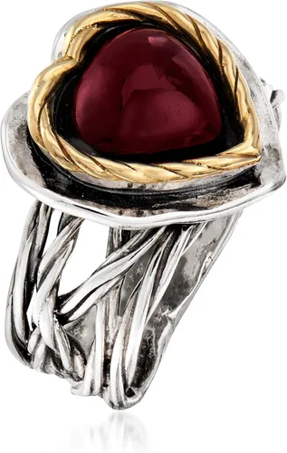 Vista 3 de Ross-Simons Anillo de corazón granate de 4 quilates en plata de ley y oro amarillo de 14 quilates