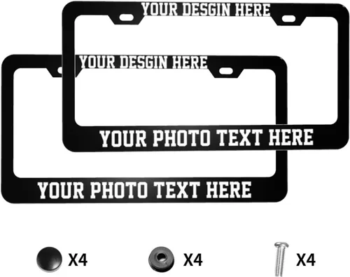 Vista 2 de Paquete de 2 marcos para placa de matrícula personalizados para tu propio automóvil, soporte personalizado para placa de matrícula con texto