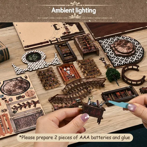 Vista 6 de Rincón de libros de bricolaje, kit de casa en miniatura con luz LED